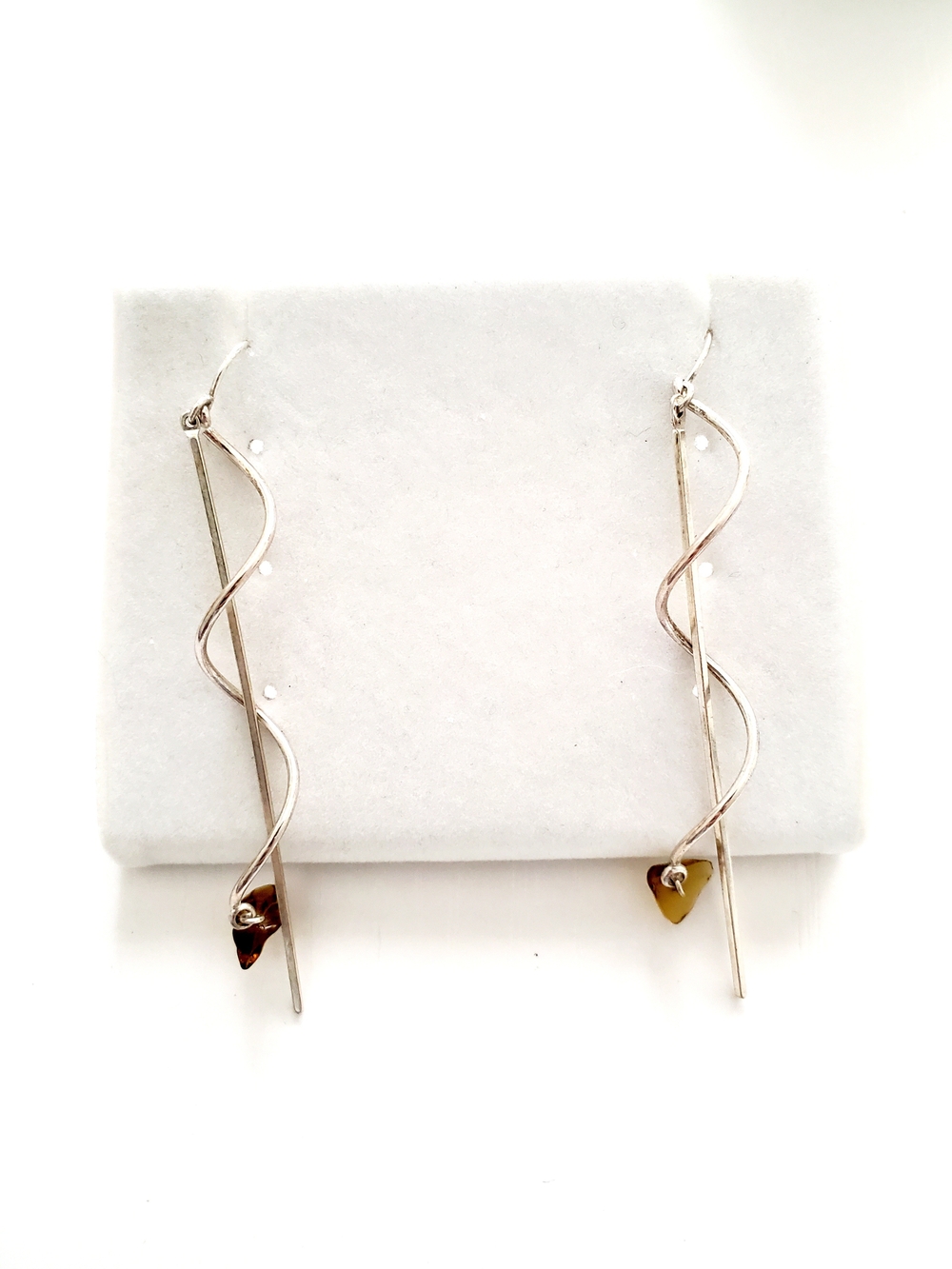 Silver Twist Drop Earrings with Golden Heart Accent